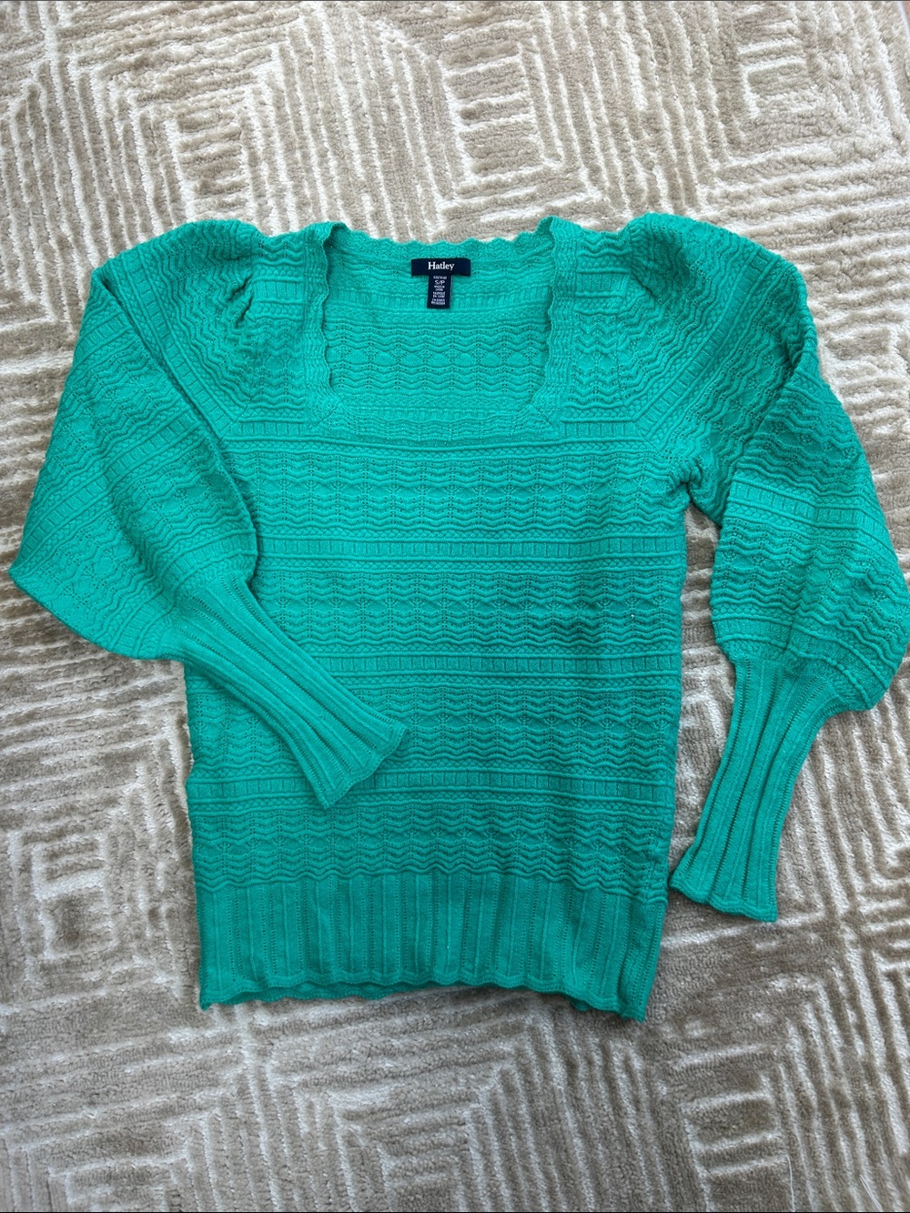 NWOT Green Textured Square-Neck Sweater, S